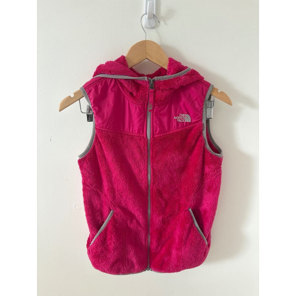 The North Face Girls Pink Hooded Fleece Vest Full Zip Size L 14/16